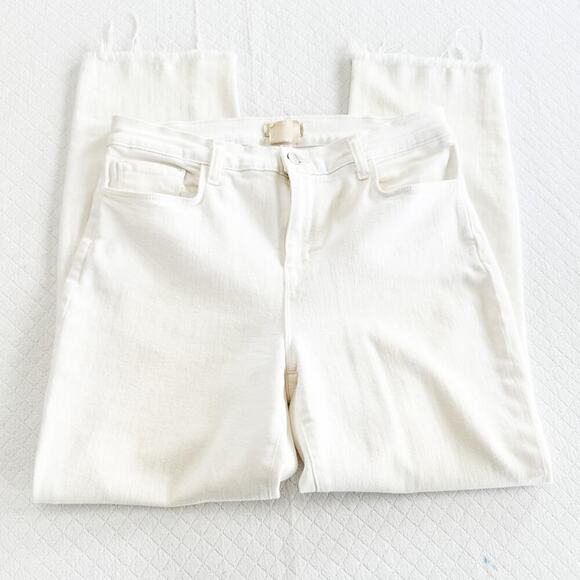 L'Agence Sada Cropped Slim High Rise White Denim Jeans Raw Hem Stretchy Size 30 - Picture 2 of 8